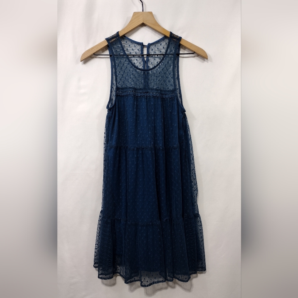 Mi Ami Sleeveless Lace Floral Babydoll Dress Women's S Blue Retro Fairy Y2K